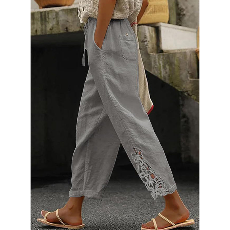 Women Casual Lightweight Drawstring Elastic Waist Pants With Pockets