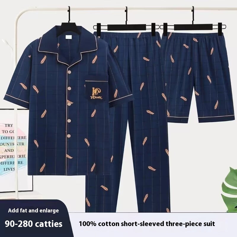 Men's Pajamas Short-sleeved Three-piece Suit