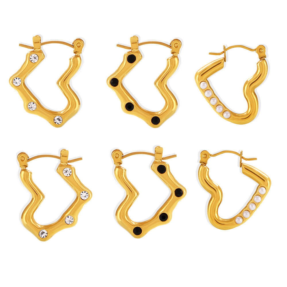 Heart-shaped Stainless Steel 18K Gold-plated Light Luxury Earrings