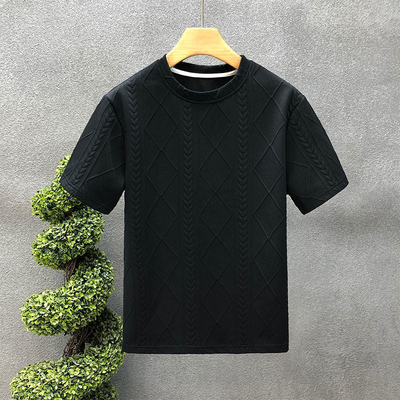 Rhombus Jacquard Personality Trend Summer Round Neck Half T-shirt