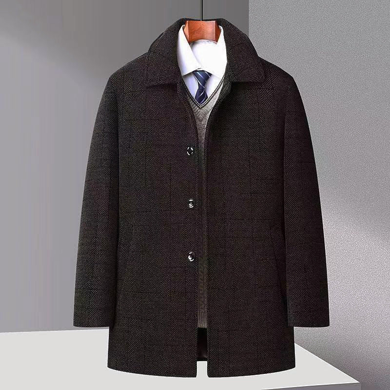 Autumn And Winter New Men's Trench Coat Chenille Fleece-lined Middle-aged And Elderly Men's Fur Collar Woolen Coat