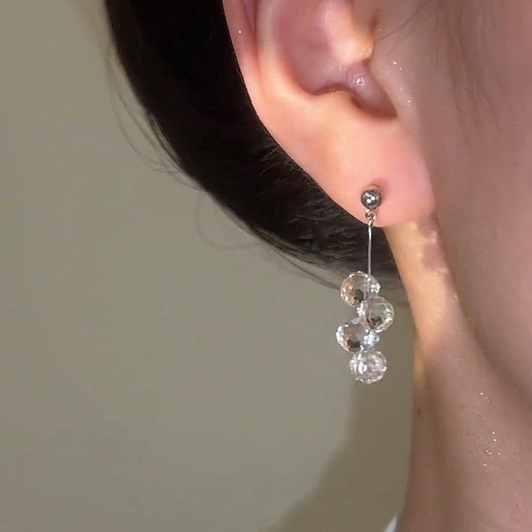 Silver Needle Simple Crystal Tassel Earrings Light