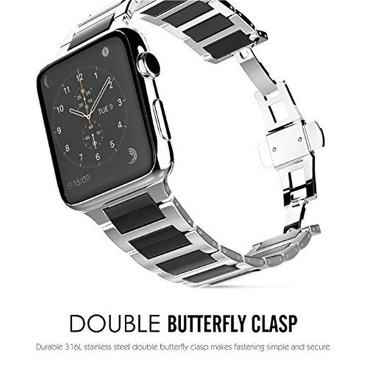 Universal Stainless Steel And Black Ceramics Apple Stainless Steel Strap