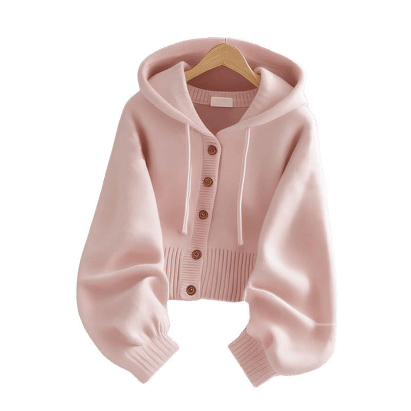 Soft Glutinous Hooded Sweater Coat Ladies