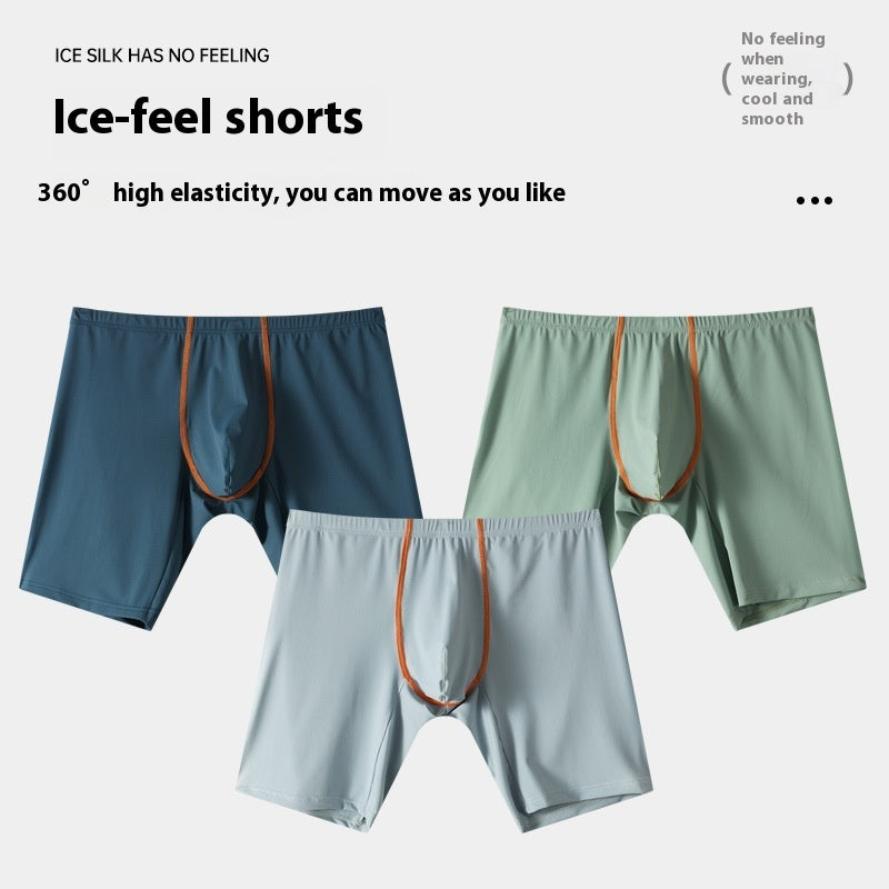 Lengthened Underwear Ice Silk Sexy Men's Boxers Mid-waist U Convex Sexy Quick-drying