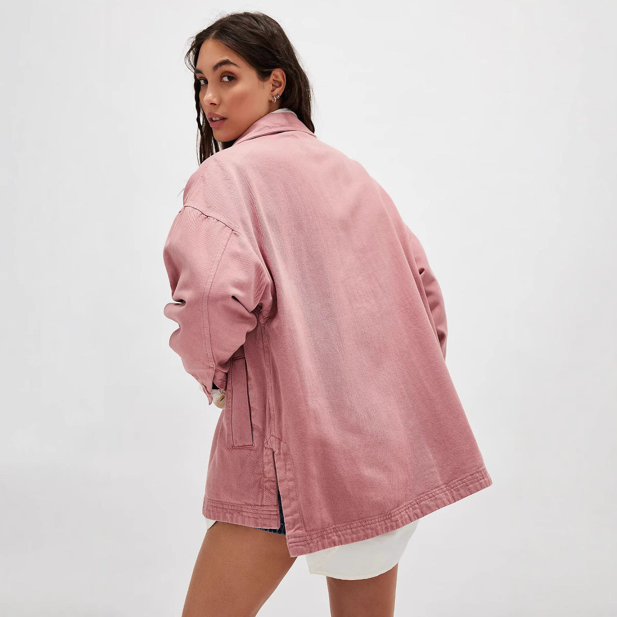 Casual Versatile Pocket Side Slit Denim Women's Coat