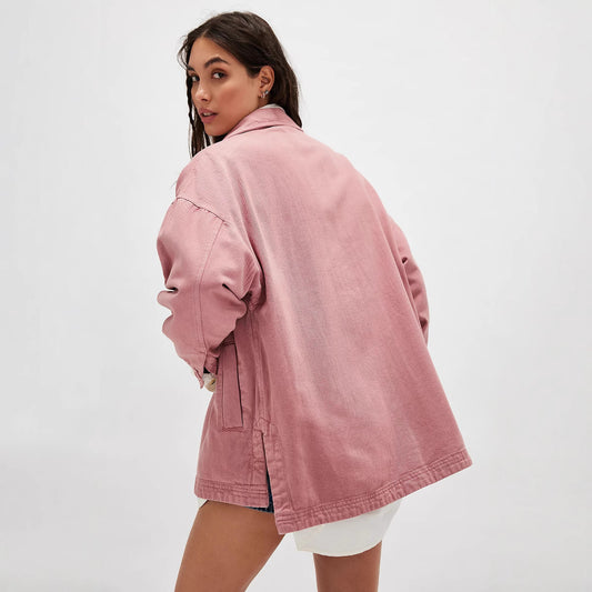 Casual Versatile Pocket Side Slit Denim Women's Coat