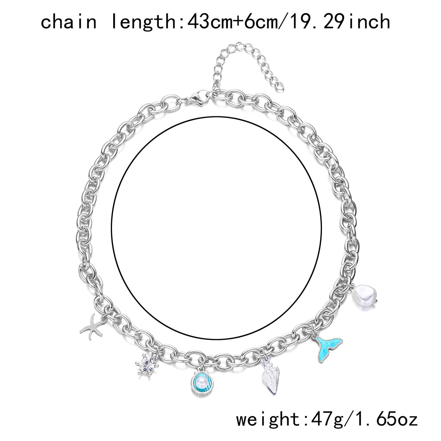 Women's Fashion Starfish Pearl Shell Fishtail Multi-pendant Necklace Bracelet