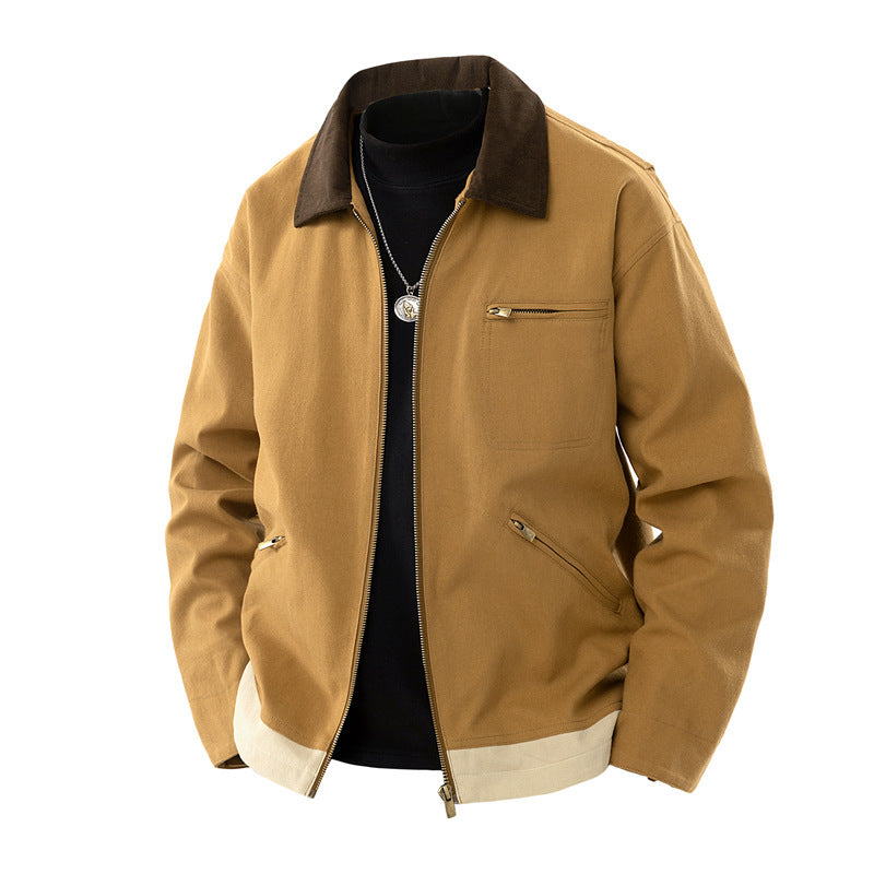 Spring And Autumn Contrast Color Lapels Workwear Jacket