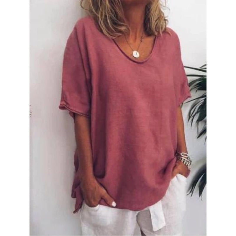 Loose V-neck Short Sleeve Digital Printed T-shirt