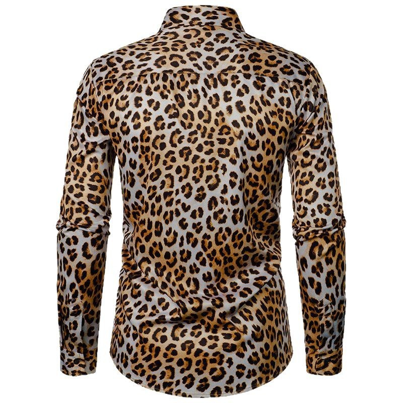 Leopard Print Vintage Print Casual Plus Size Men's Long Sleeve Shirt