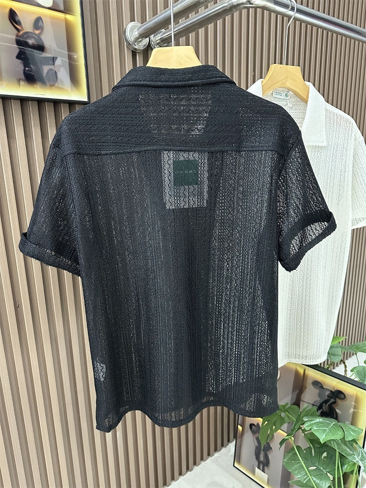 Summer Short Sleeved Shirt Hollow Knitted Men's Loose Trendy Brand