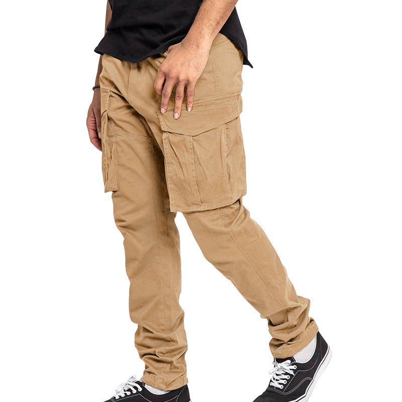 European And American Drawstring Multi-pocket Small Straight Pants