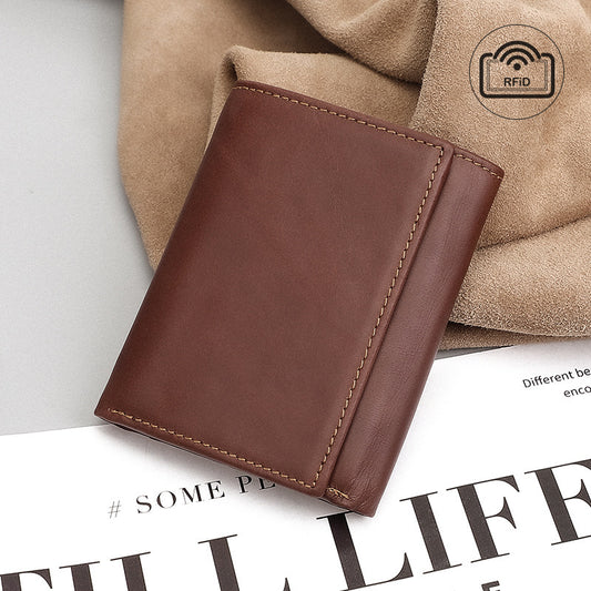 Men's RFID Anti-theft Swiping Multiple Card Slots Short Vintage Leather Wallet
