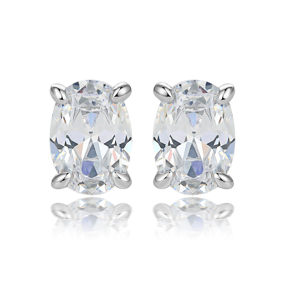 Oval Gem Pendant Necklace Women's Stud Earrings