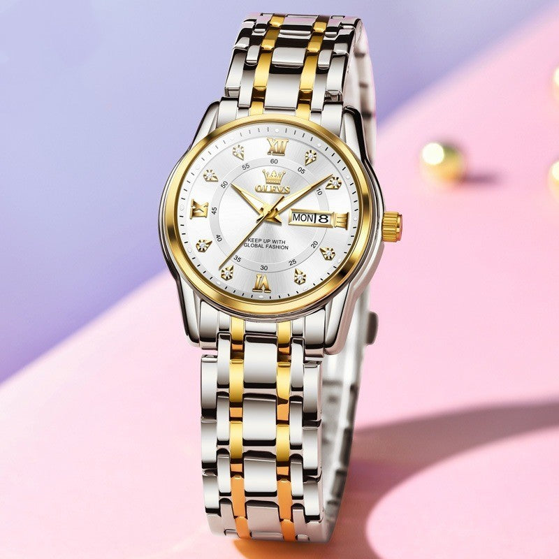 Roman Scale Fashion Calendar Quartz Watch Waterproof Ladies