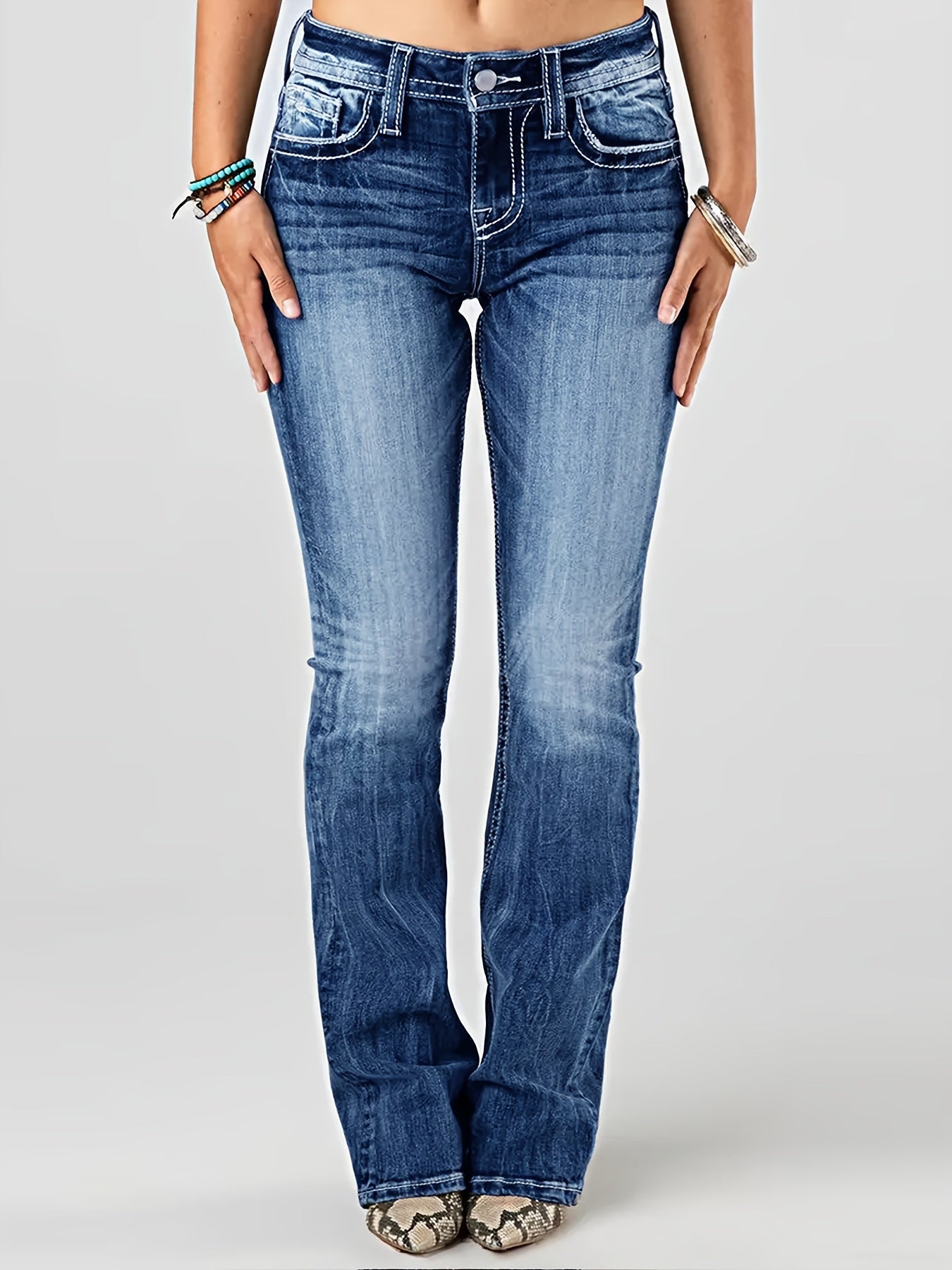 European And American Ladies Heavy Industry Washing Stretch Denim Trousers