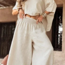 Solid Color Loose Round Neck Off-the-shoulder Women's Summer Suit