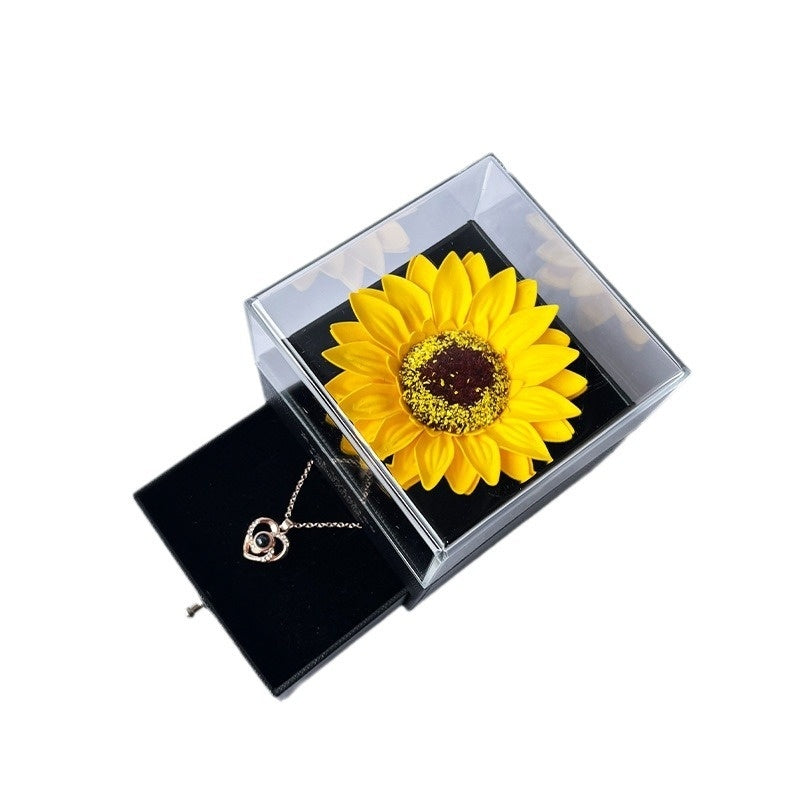 Artificial Flower Sunflower Necklace Acrylic Jewelry Box