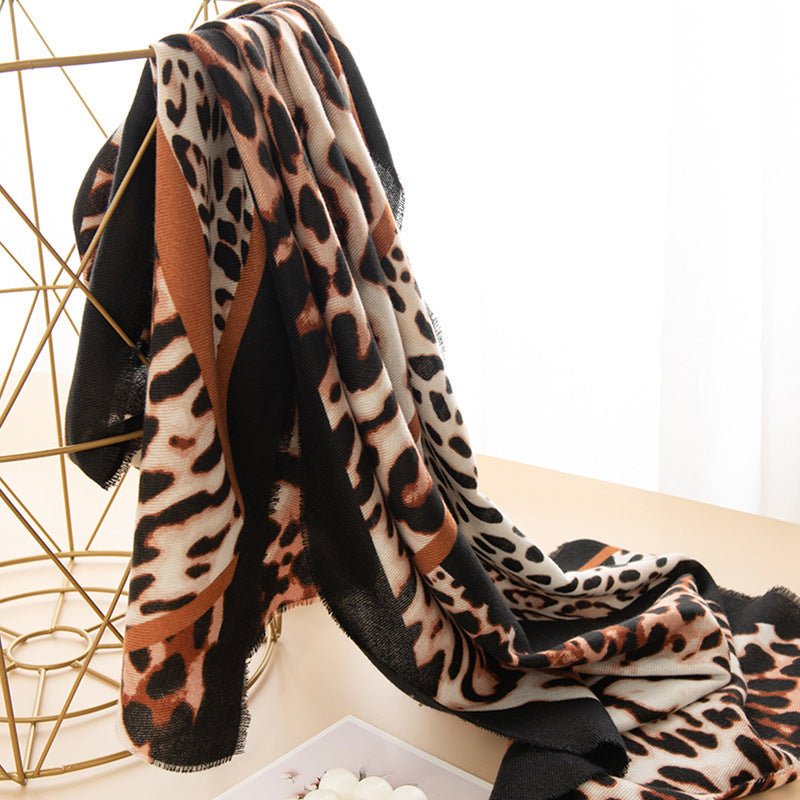 Leopard Print Artificial Cashmere Scarf Women's Warm Scarf Winter