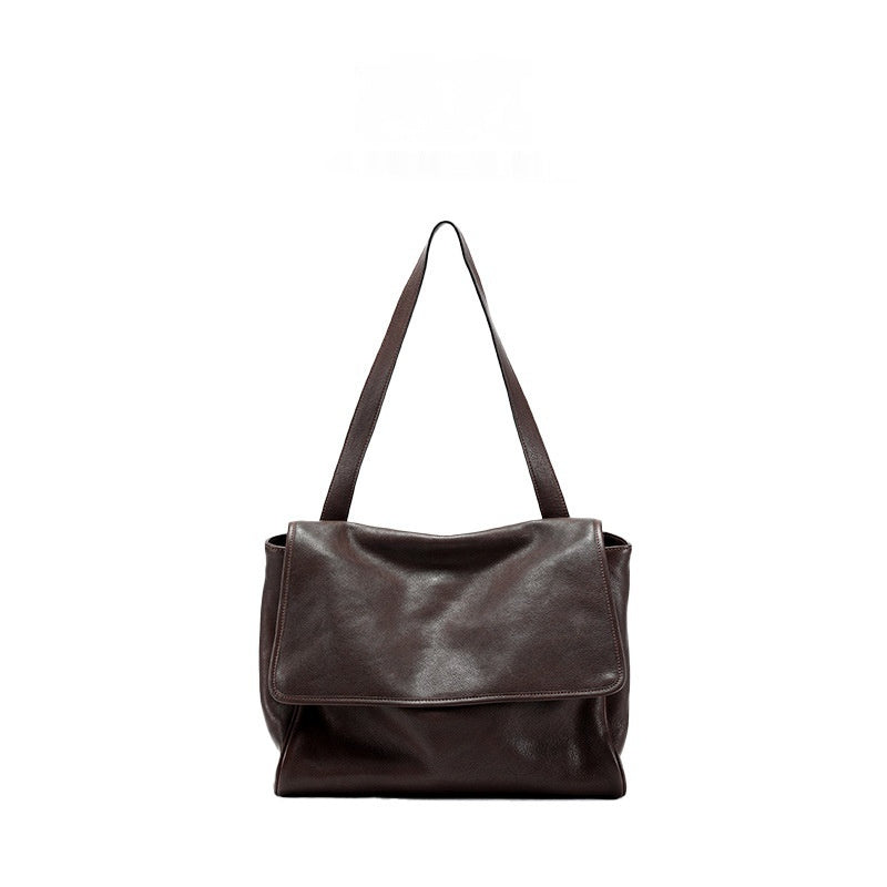 Retro Easy Matching Commuter Large Capacity Top Layer Vegetable Tanning Cattle Leather Bag