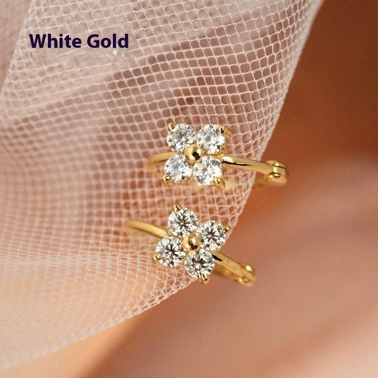 Small And Exquisite Temperament Entry Lux Four-leaf Clover Zircon Buckle Earrings