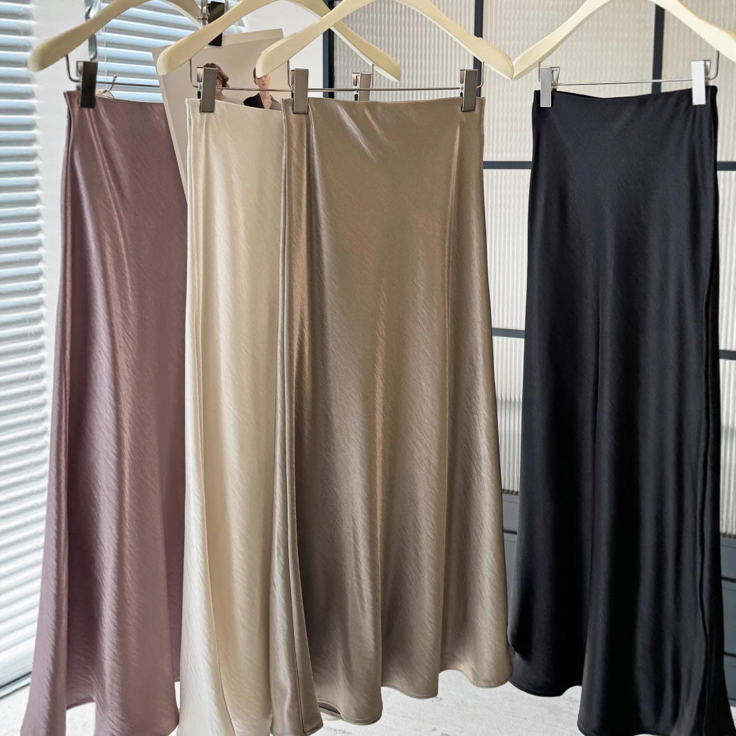 Simple Graceful Draping Acetate Satin Fishtail Skirt For Women