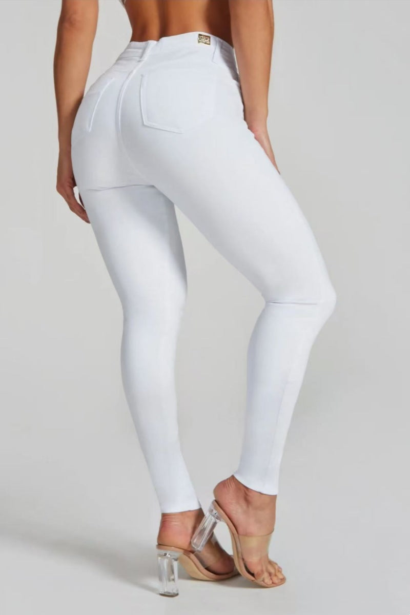 Fashion Black And White High Elasticity Ankle-tied Large Size Hip Lifting Women's Jeans