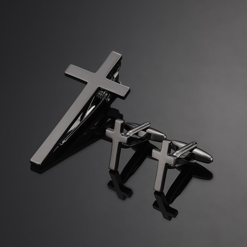 Gold Silver Black Cross Square Brushed Tie Clip