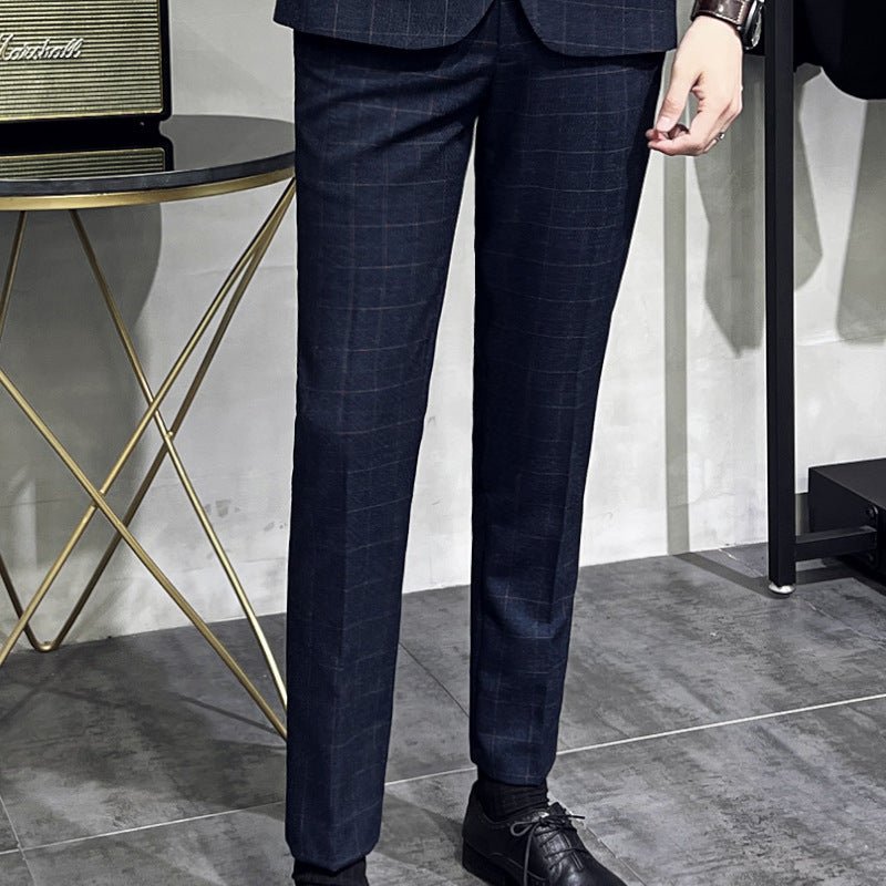 Men's Plaid High-end Suit Pants Korean Slim Straight Casual Pants