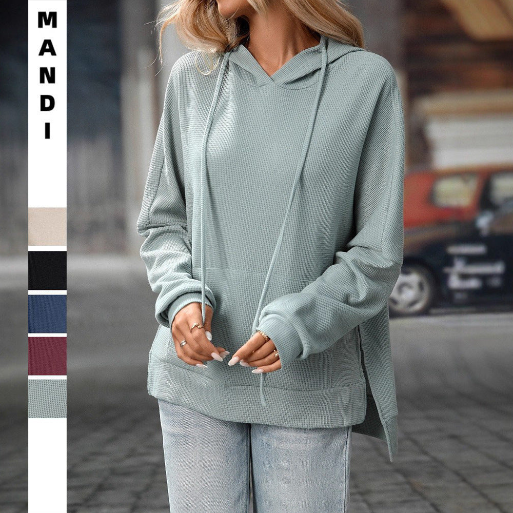 Waffle Knit Pullover Long Sleeve Sweater